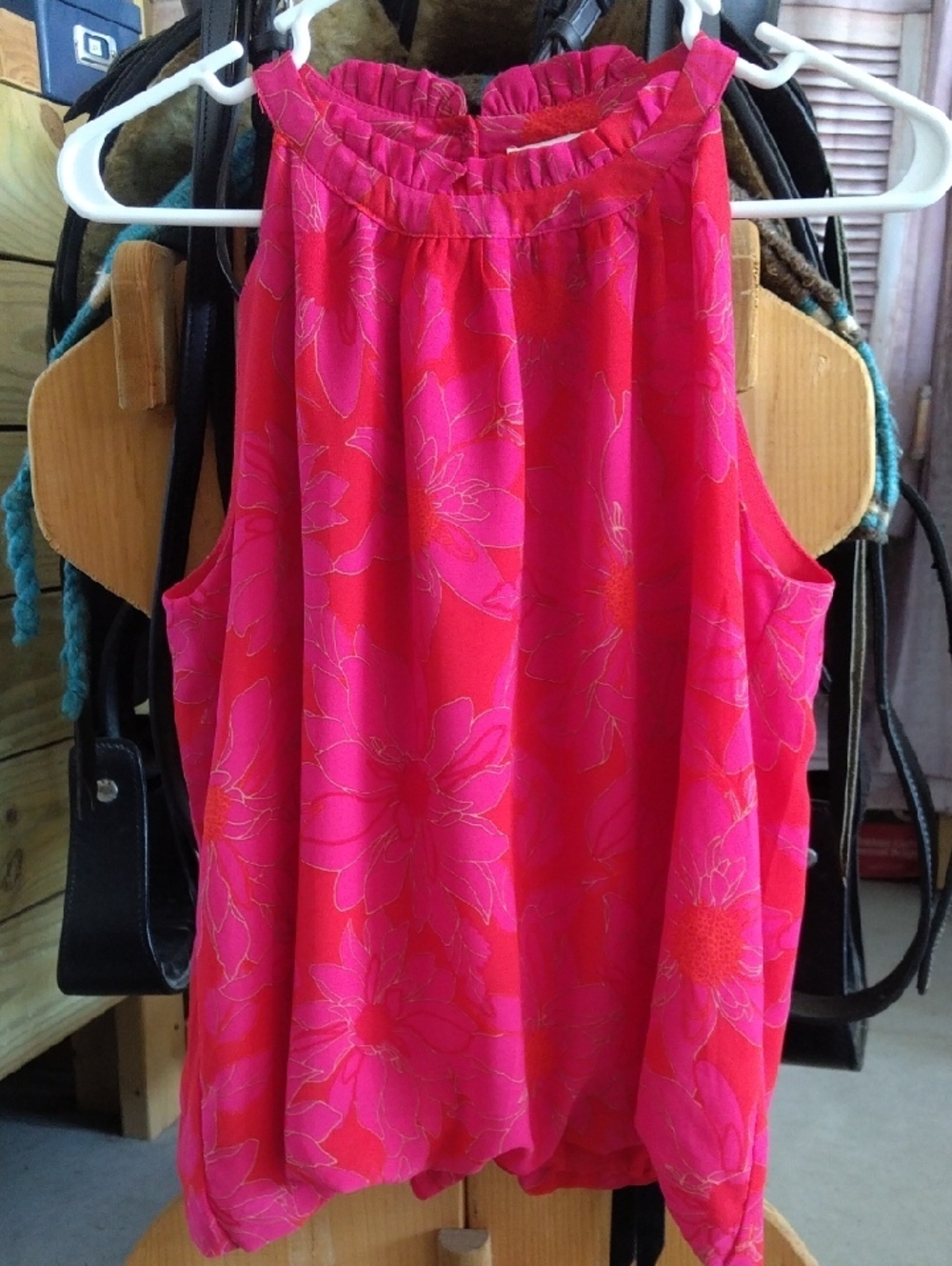 Rose & Olive Hot Pink Floral Sleeveless Top